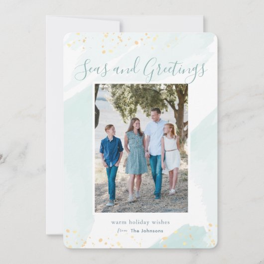 Kust Kerstfeest Waterverf Vakantie Fotokaart Kaart (Voorkant)