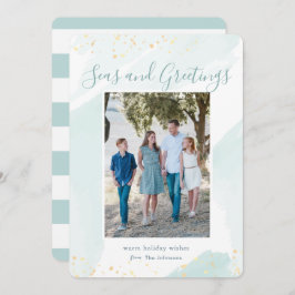 Kust Kerstfeest Waterverf Vakantie Fotokaart Kaart