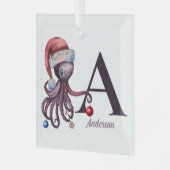 Kust Kerstman Octopus Monogram Naam Glas Ornament (Voorkant links)