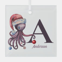 Kust Kerstman Octopus Monogram Naam Glas Ornament