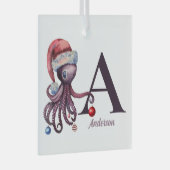 Kust Kerstman Octopus Monogram Naam Glas Ornament (Voorkant Rechts)