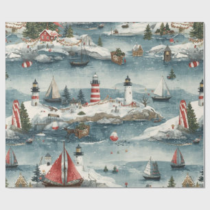 Kust Kerstmis Blauw Aquarel Nautilus Cadeaupapier