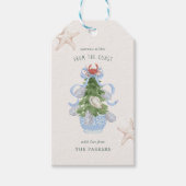 Kust Kerstmis Blauwe Strik Chinoiserie Cadeaulabel (Voorkant)