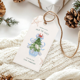 Kust Kerstmis Blauwe Strik Chinoiserie Cadeaulabel