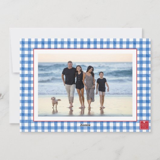 Kust Kerstmis Monogram Krans Gingham Foto Feestdagenkaart (Achterkant)