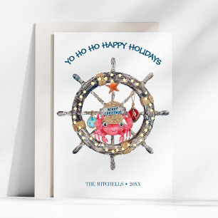 Kust Kerstmis Nautilus Kapiteinswiel Krab Feestdagenkaart