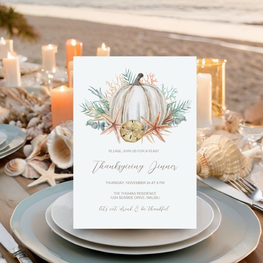 Kust Kerstmis Pompoen Schelpen Thanksgiving Diner Kaart