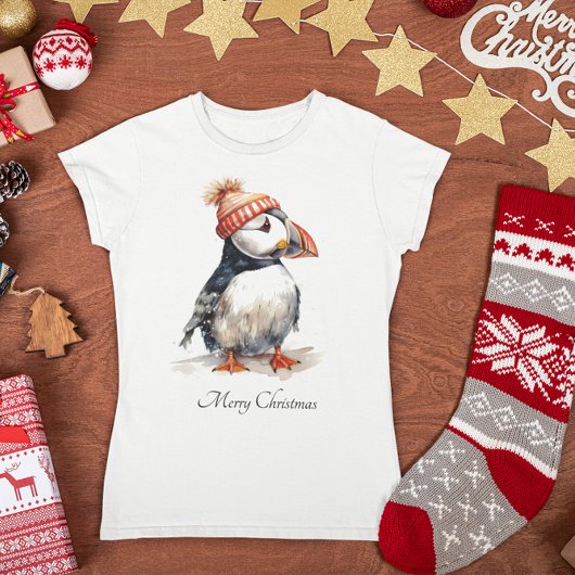 Kust Kerstmis Puffin Dames Mode T-shirt