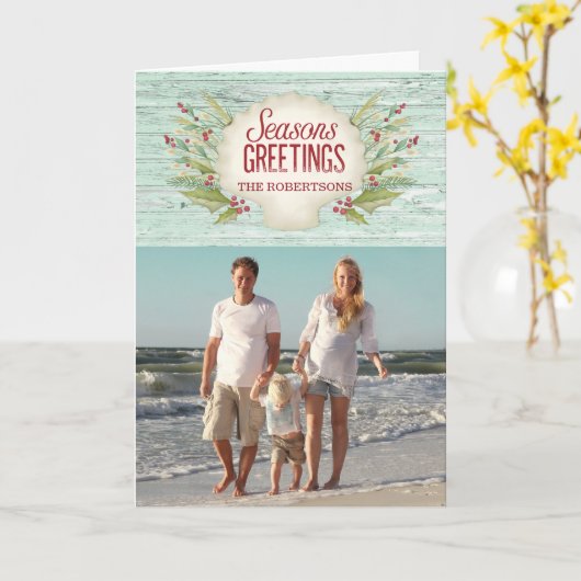 Kust Kerstmis Seashell Vakantiefoto Kaart (Gele Bloem)