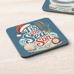 Kust Kerstmis Tis Zee Seizoen Typografie Bier Onderzetter