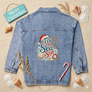 Kust Kerstmis Tis Zee Seizoen Typografie Denim Jacket