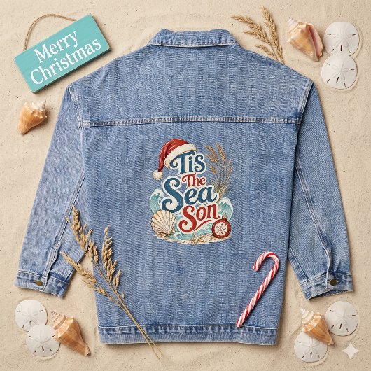 Kust Kerstmis Tis Zee Seizoen Typografie Denim Jacket