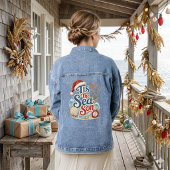 Kust Kerstmis Tis Zee Seizoen Typografie Denim Jacket