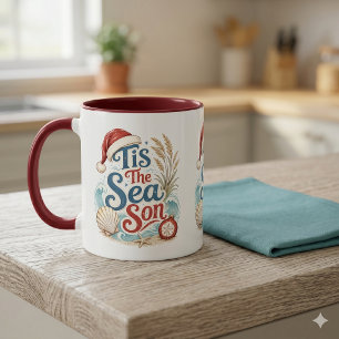 Kust Kerstmis Tis Zee Seizoen Typografie Mok