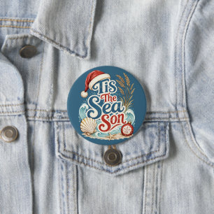 Kust Kerstmis Tis Zee Seizoen Typografie Ronde Button 7,6 Cm
