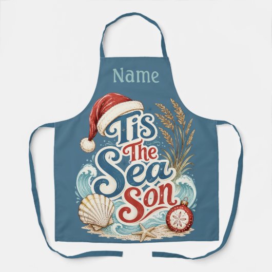 Kust Kerstmis Tis Zee Seizoen Typografie Schort (Voorkant)