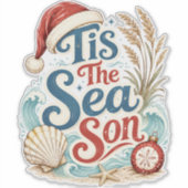 Kust Kerstmis Tis Zee Seizoen Typografie Sticker (Voorkant)
