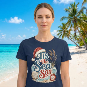 Kust Kerstmis Tis Zee Seizoen Typografie T-shirt