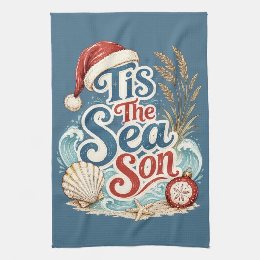 Kust Kerstmis Tis Zee Seizoen Typografie Theedoek (Verticaal)