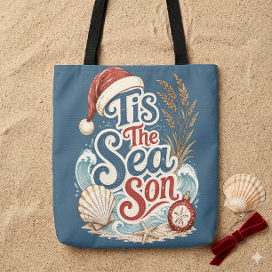 Kust Kerstmis Tis Zee Seizoen Typografie Tote Bag