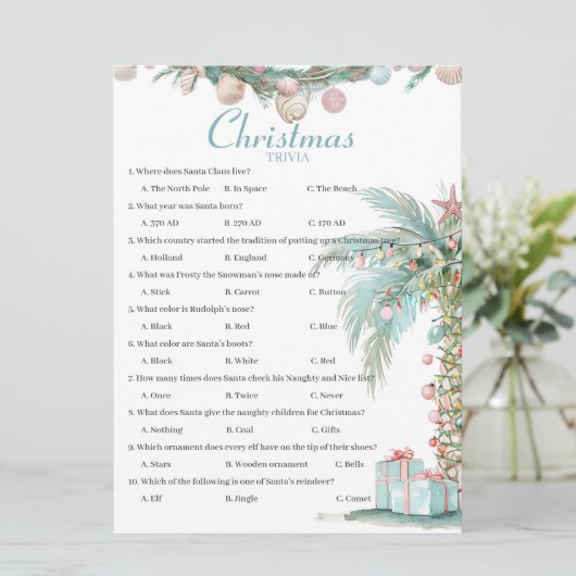 Kust Kerstmis Trivia spel kaart (Staand voorkant)