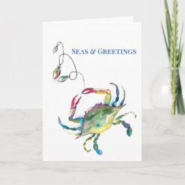Kust Kerstmis Zeeën en Groeten Aquarel Kaart