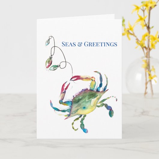 Kust Kerstmis Zeeën en Groeten Waterverfschilderin Kaart (Gele Bloem)