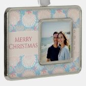 Kust Kerstmis Zeeschelp Zeesterren Foto Verzilverd Omlijst Ornament (Rechts)