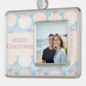 Kust Kerstmis Zeeschelp Zeesterren Foto Verzilverd Omlijst Ornament (Links)