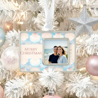 Kust Kerstmis Zeeschelp Zeesterren Foto Verzilverd Omlijst Ornament