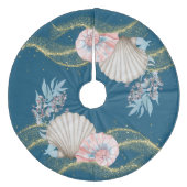 Kust Kerstmis | Zeeschelpen op Teal | Fleece Kerstboom Rok (Voorkant)