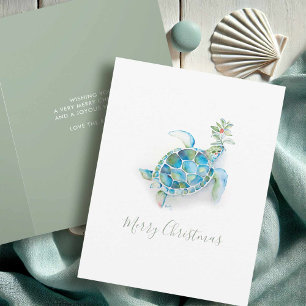 Kust Kerstmis Zeeschildpad Aquarel Feestdagen Kaart