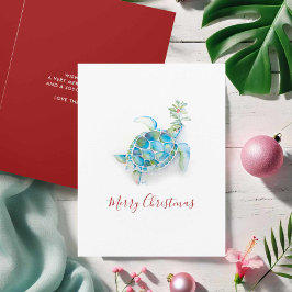 Kust Kerstmis Zeeschildpad Aquarel Feestdagen Kaart