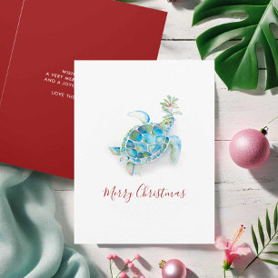 Kust Kerstmis Zeeschildpad Aquarel Feestdagen Kaart