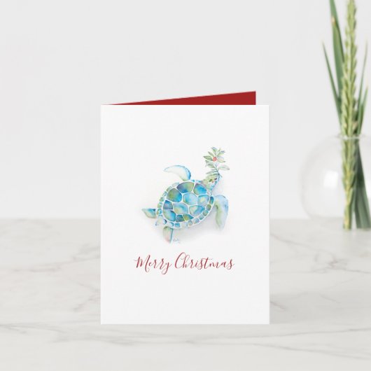 Kust Kerstmis Zeeschildpad Aquarel Feestdagen Kaart (Voorkant)