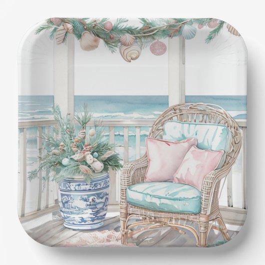 Kust Kerstveranda Scene Papier Bord (Voorkant)