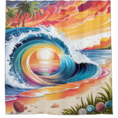 Kust & Kleurrijke Vibrant Sunset Beach Wave Douchegordijn (Voorkant)