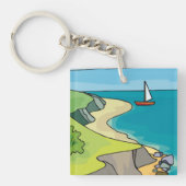 Kust Klif Strand Zeilboot Sleutelhanger (Voorkant)