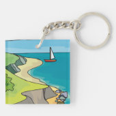 Kust Klif Strand Zeilboot Sleutelhanger (Achterkant)