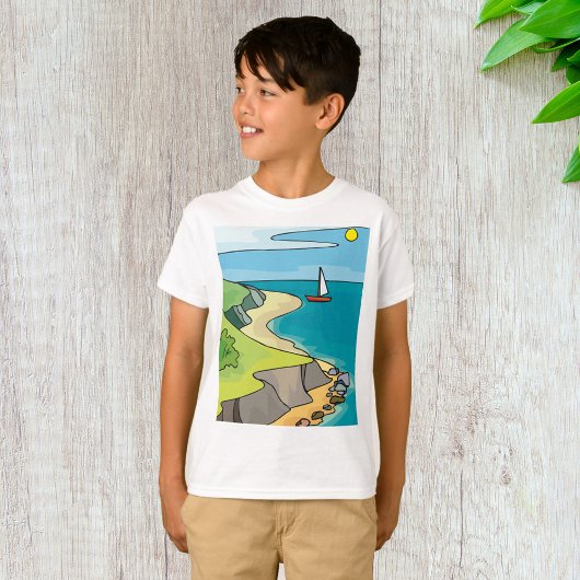 Kust Klif Strand Zeilboot T-shirt