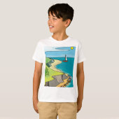 Kust Klif Strand Zeilboot T-shirt (Voorkant volledig)