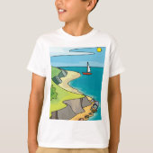 Kust Klif Strand Zeilboot T-shirt (Voorkant)