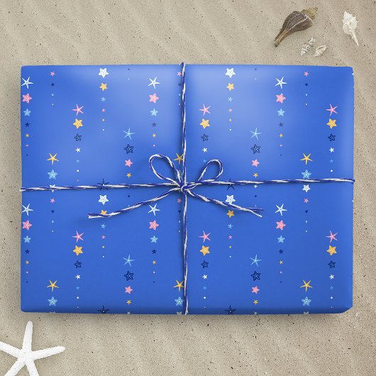 Kust Kobaltblauwe Zeester Strepen Cadeaupapier