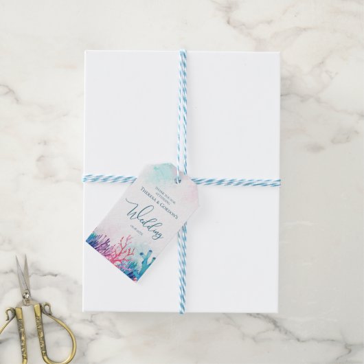 kust koraal rif bruiloft cadeaulabel (Met Touw)