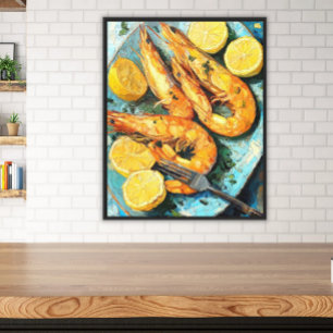 Kust Langostino Garnalen Waterverf Keuken Canvas Afdruk