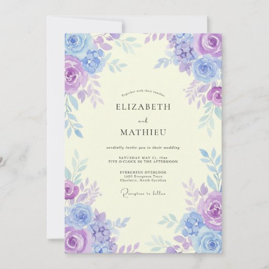 Kust Maagdenpalm Amethyst Waterverf Bruiloft Kaart (Voorkant)