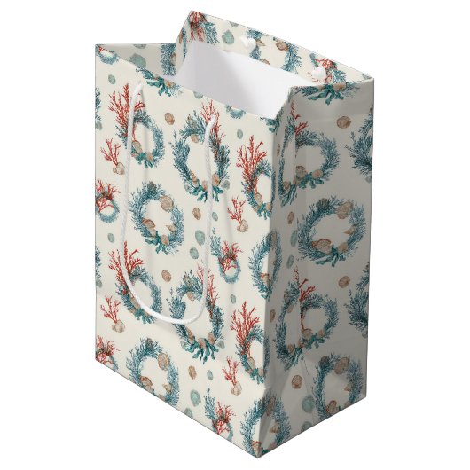 Kust Mariene Vintage Kerstkrans Patroon Medium Cadeauzakje (Voorkant Gekanteld)