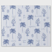 Kust Maritiem Blauw Gestreept Patroon Cadeaupapier (Vlak)