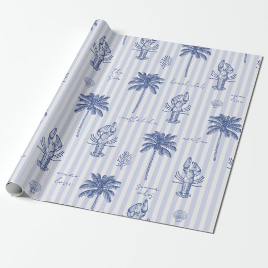 Kust Maritiem Blauw Gestreept Patroon Cadeaupapier (Uitgerold)