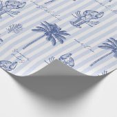 Kust Maritiem Blauw Gestreept Patroon Cadeaupapier (Hoek)